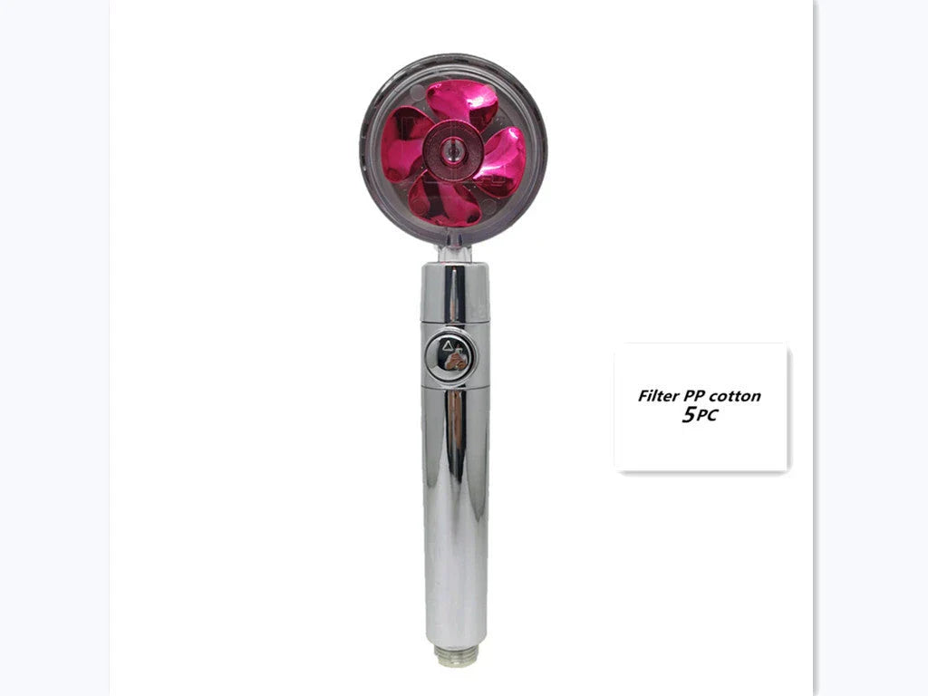 High-pressure handheld shower nozzle with cotton filter and stop button in various colours