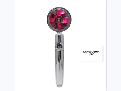 High-pressure handheld shower nozzle with cotton filter and stop button in various colours