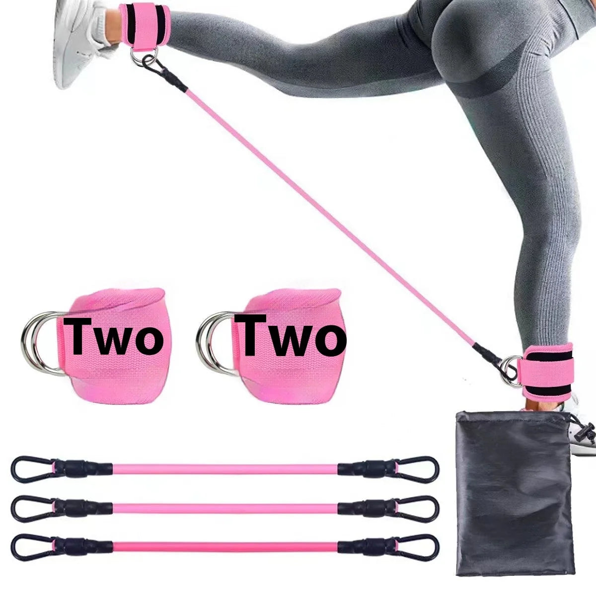 Ankle strap resistance bands in various colours for hip and leg strength training