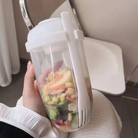 BPA-free salad cup set with fork and sauce holder, 1000ml capacity, in various colours