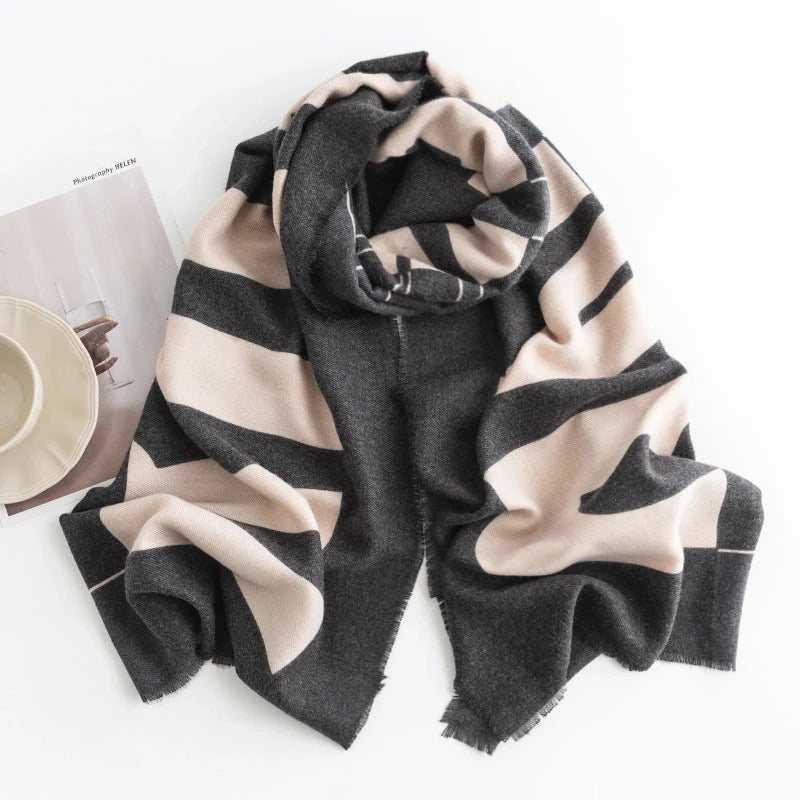 Herringbone pattern artificial cashmere scarf in various colours with tassel fringe