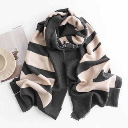 Herringbone pattern artificial cashmere scarf in various colours with tassel fringe