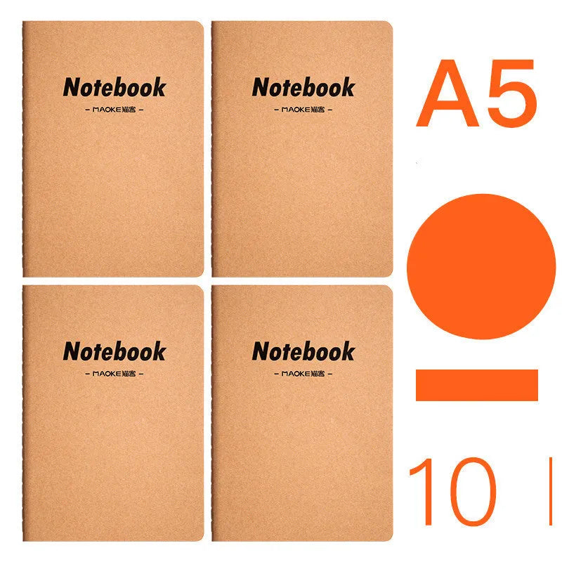 Set of 10 thread-bound A5 notebooks with kraft paper covers showing bear and sakura designs