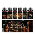 Men's 6-piece fragrance oil gift set with 10ml bottles in scents agarwood leather tobacco vanilla sandalwood amber cypress sage rum musk cedar ebony