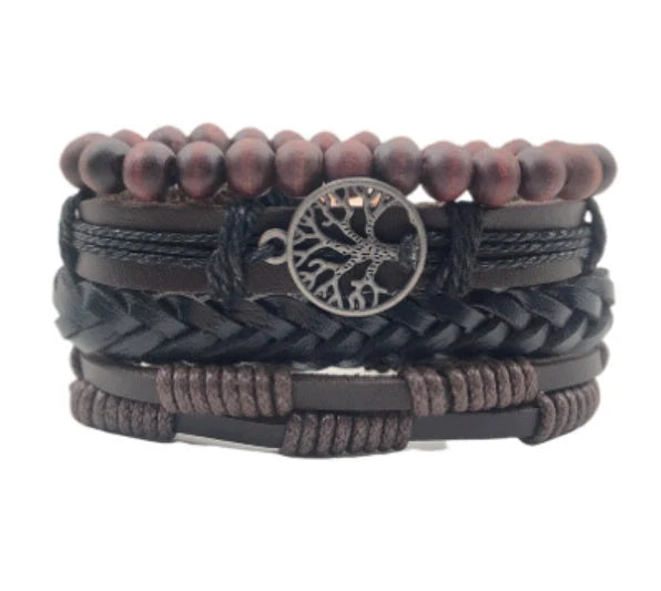 Men's genuine leather vintage braided bracelet with adjustable sliding knot