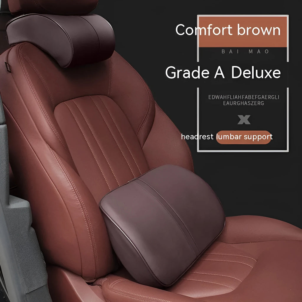 Memory foam car cushion in leather with cotton filler for headrest or lumbar support