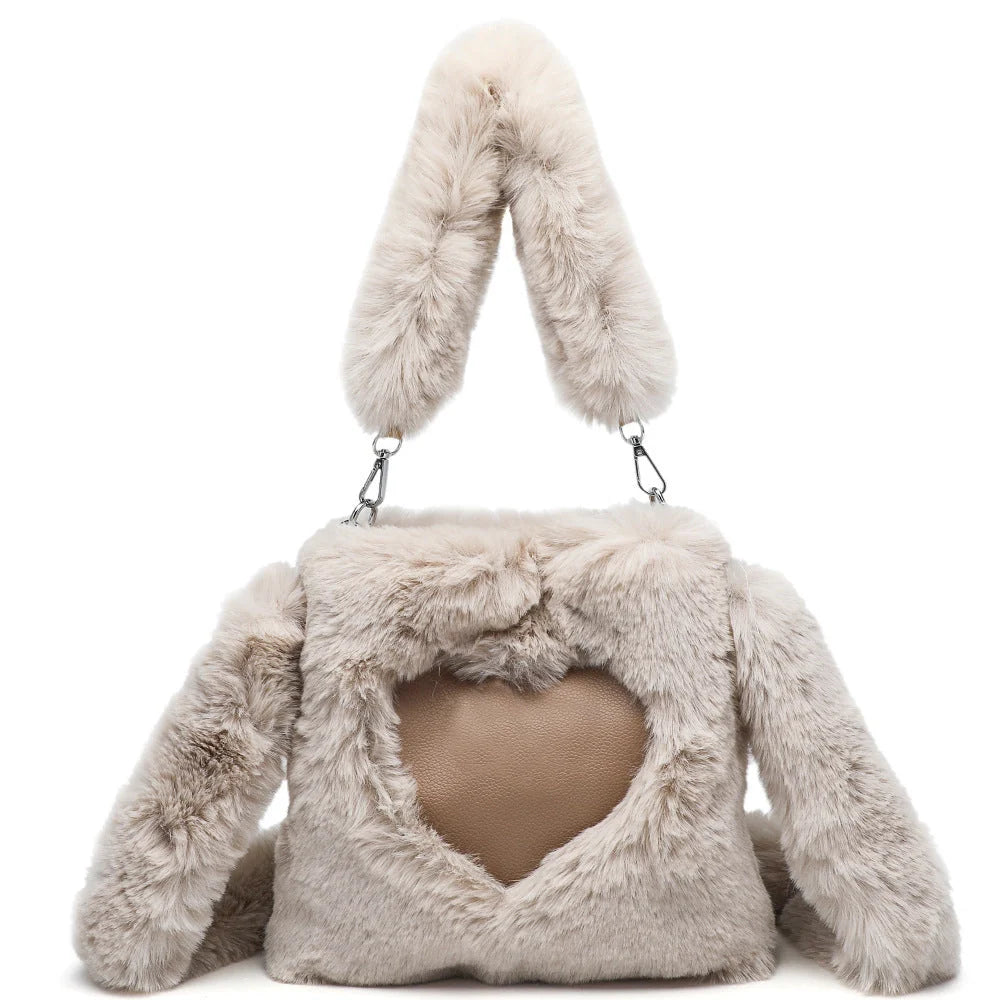 Women's fluffy plush shoulder bag with detachable straps in multiple colors