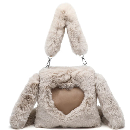 Women's fluffy plush shoulder bag with detachable straps in multiple colors