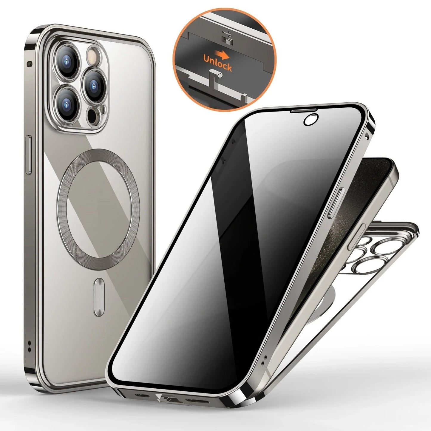 Metal buckle magnetic wireless charging full cover phone case for iPhone models in various colors