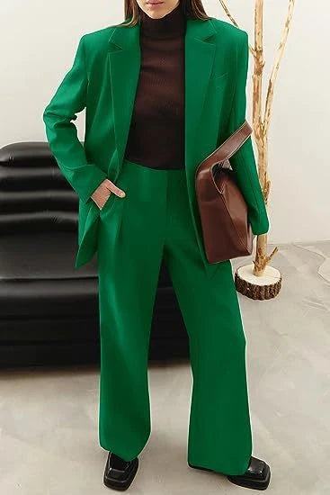 Women's casual solid colour coat trousers suit in polyester, available in multiple colours and sizes