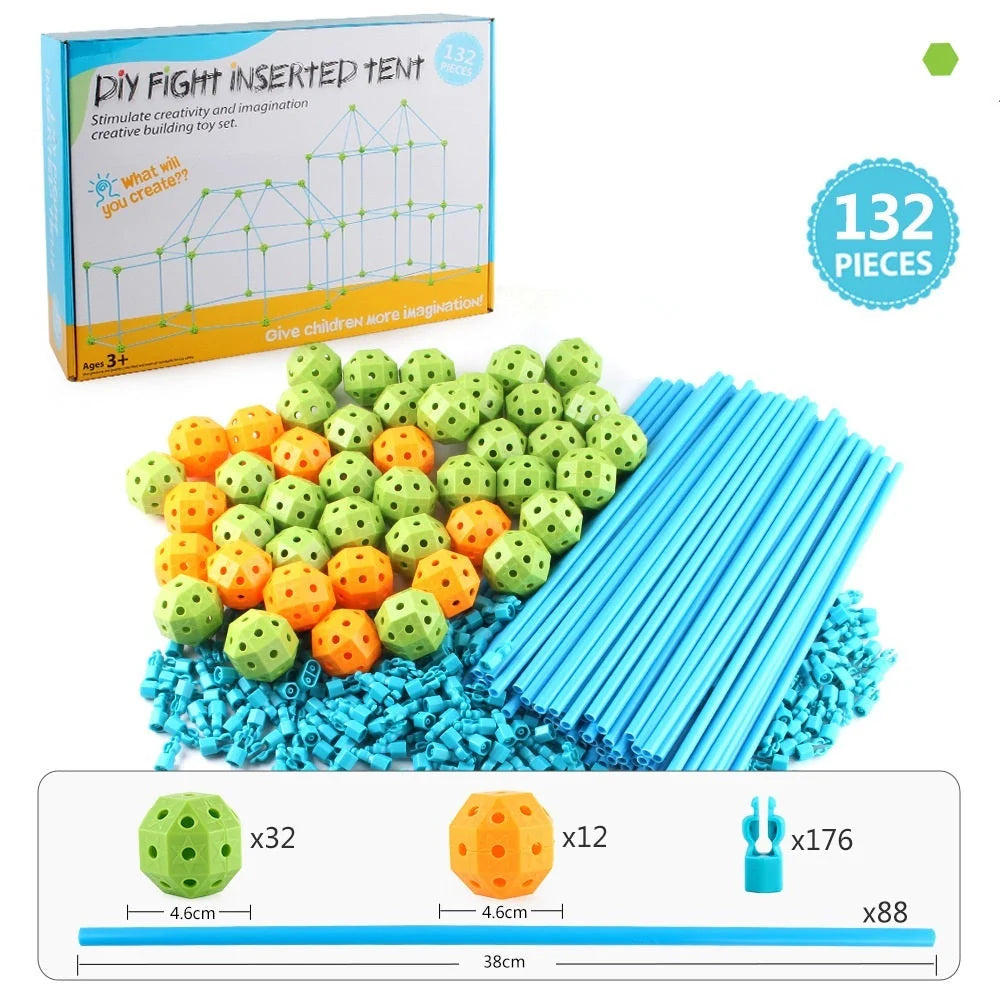 Kids DIY 3D Construction Fort Building Kit with sticks and balls for creative play