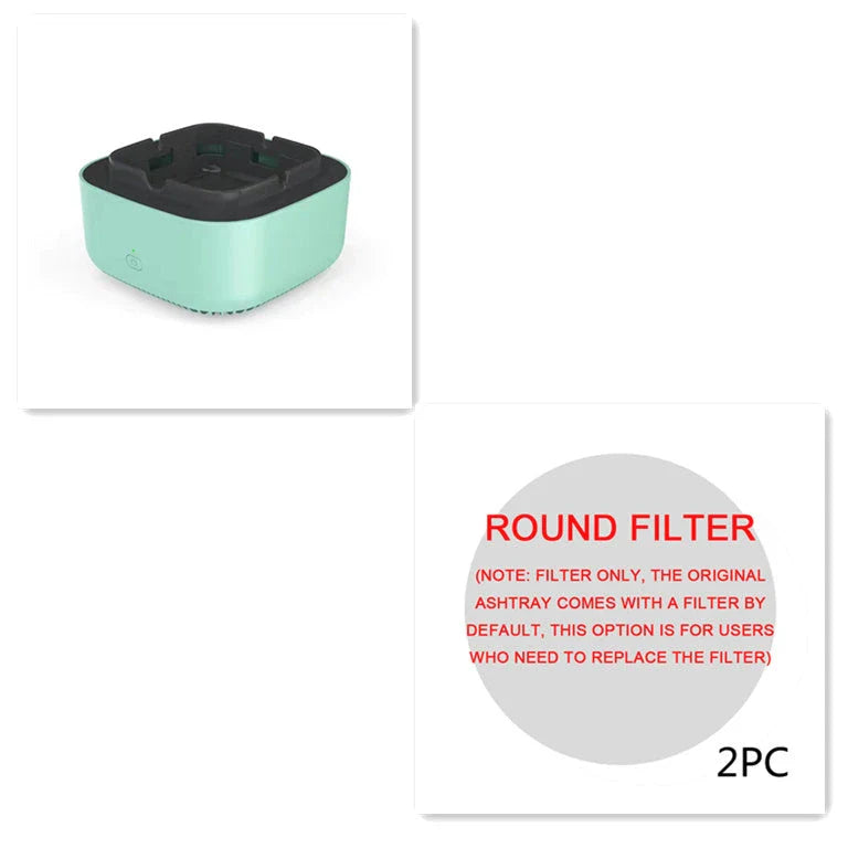 Stylish car ashtray with built-in air purifier for eliminating smoke and odors, featuring a compact, portable design and powerful 3600 RPM fan system.