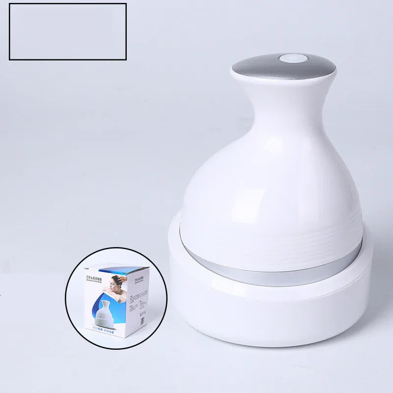 White household cat pet head massager with USB rechargeable base and four massage contacts