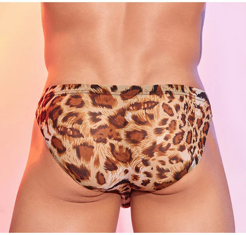 Men's leopard print low waist panties made from 100% nylon fabric in free size