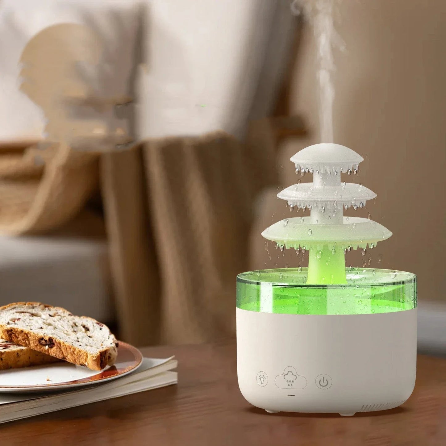 Relaxing cloud-shaped humidifier with essential oil diffuser, colorful ambient lighting, and USB power