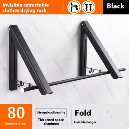 Space-saving aluminum foldable wall hanger in silver and black, perfect for hanging clothes and towels