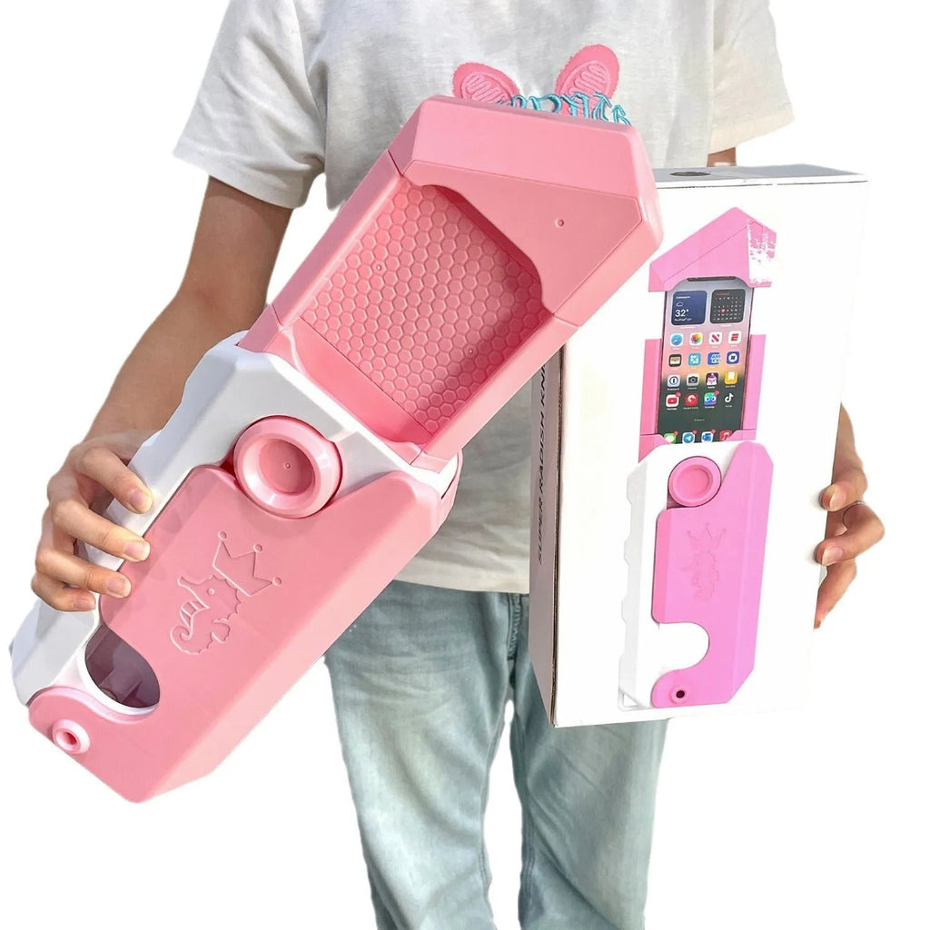 Pink White plastic phone case with built-in decompression toy featuring radish knife design