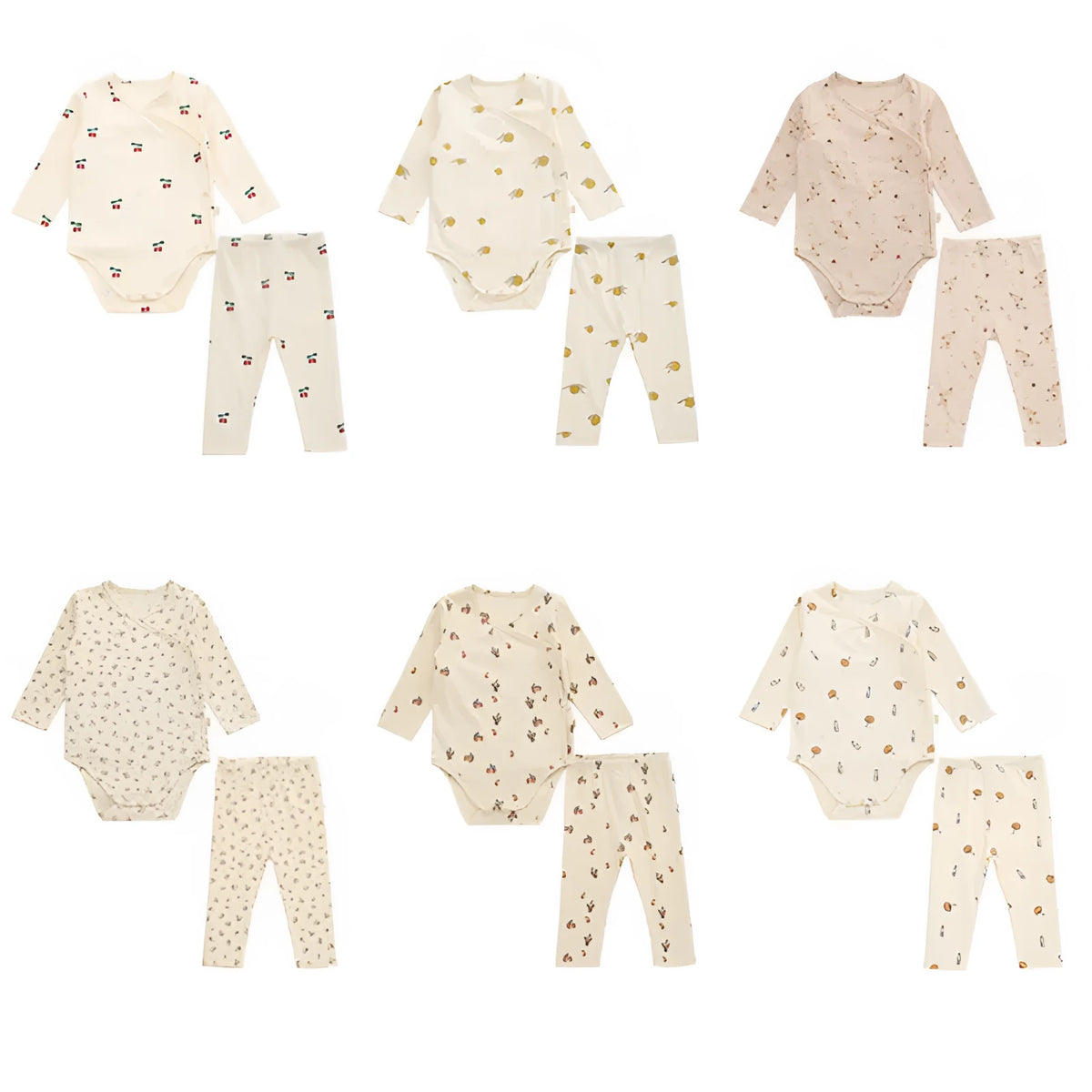 Baby cotton romper two-piece suit in neutral colours for infants 1-3 years old