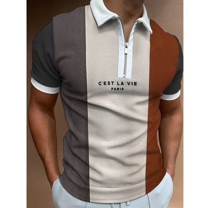 Men's striped polo shirt with lapel collar and short sleeves in various colors