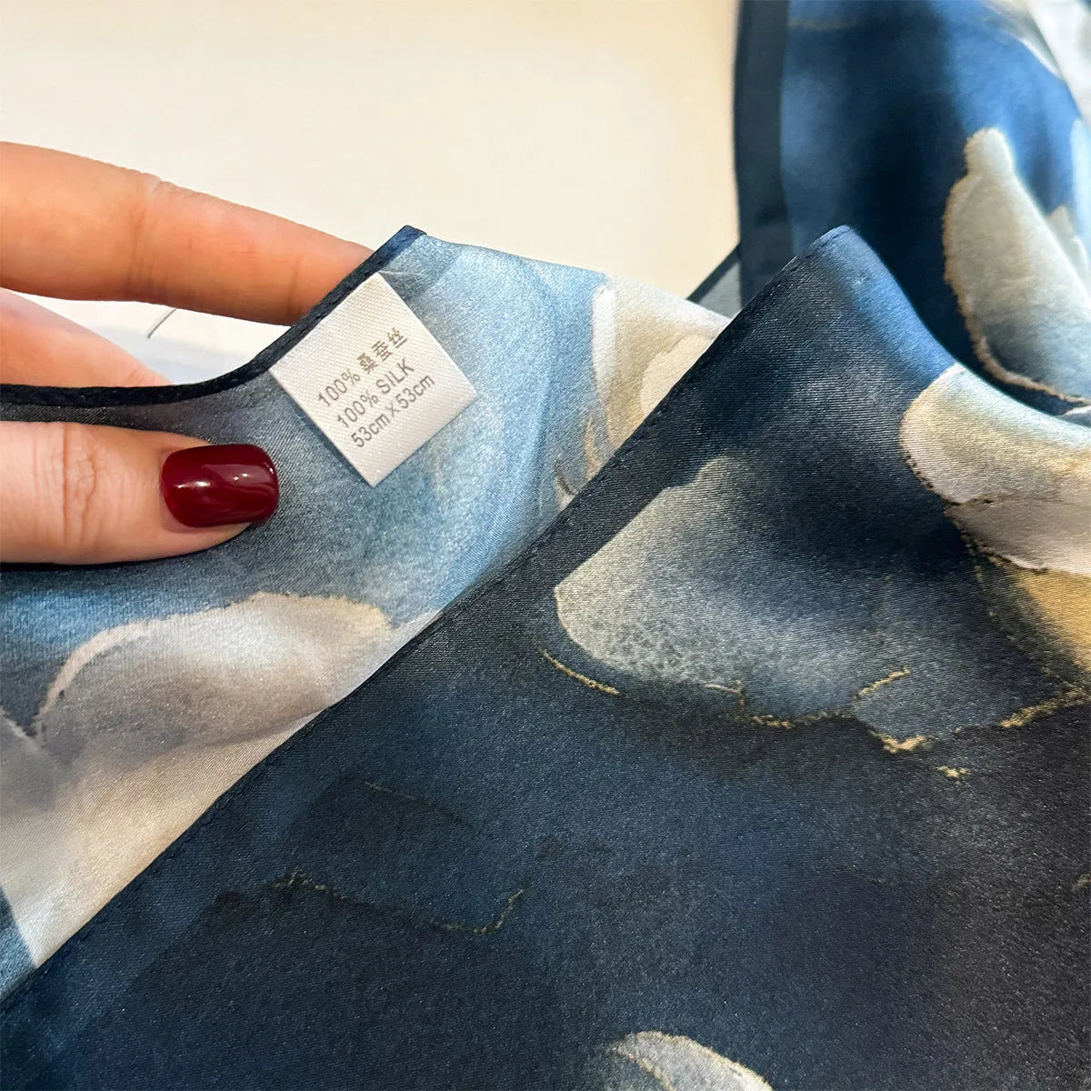 Blue tie-dye mulberry silk square scarf 53x53cm women's Korean-style winter accessory