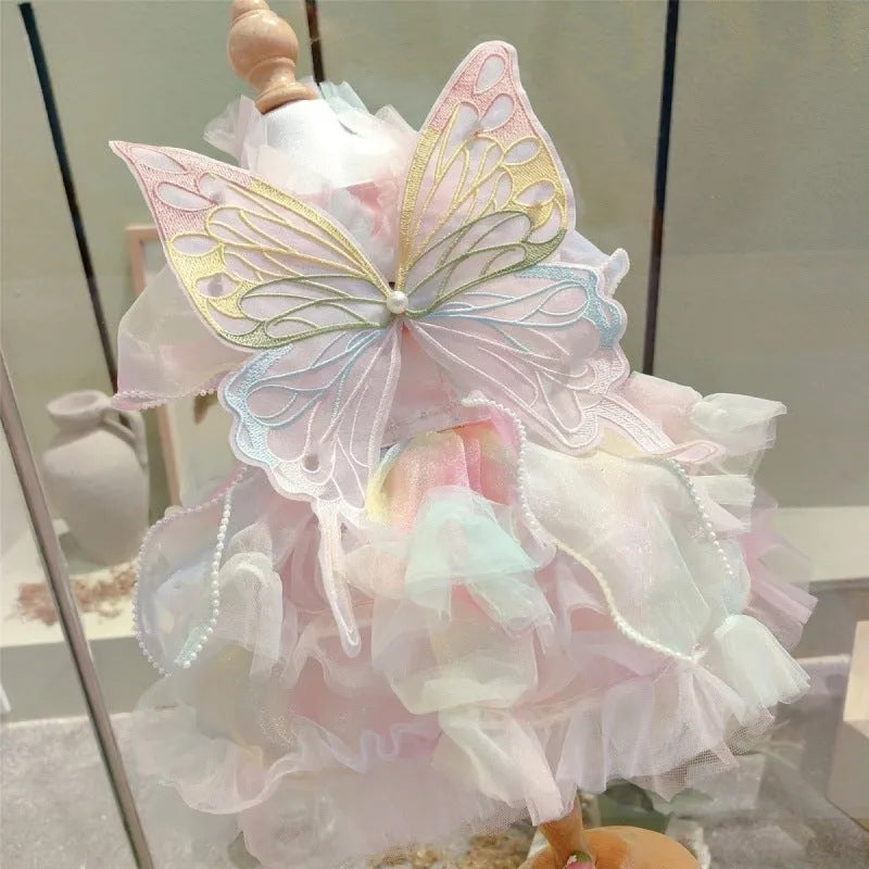 Girls fashion butterfly wings dog dress in polar fleece with colourful wing skirt for small dogs