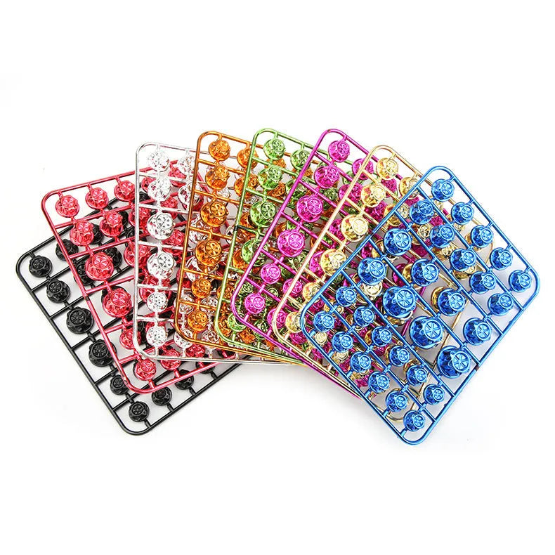Set of 30 coloured ABS plastic screw covers for motorcycle engine modification.