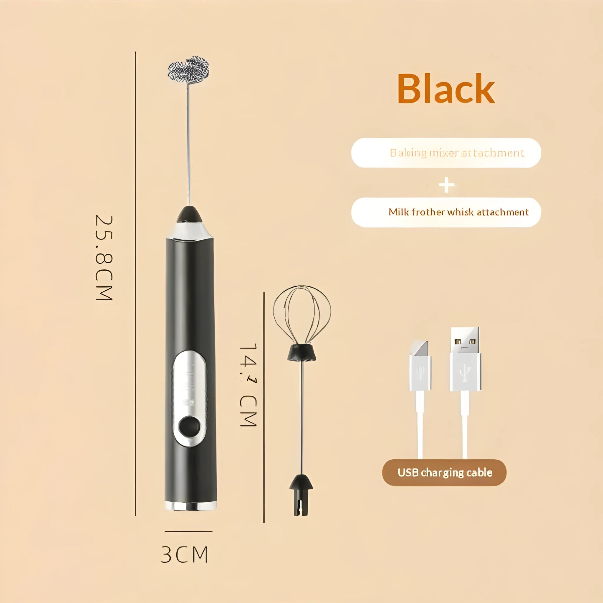 Electric coffee frother in Phantom Night Black with two frothing heads and cordless handheld design