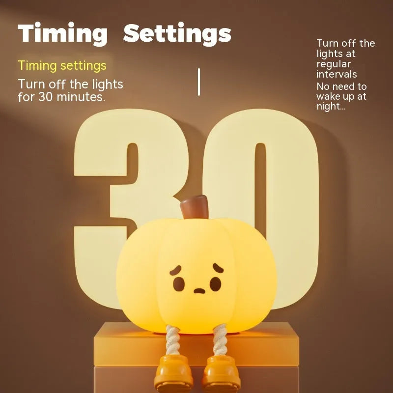 Soft silicone pumpkin night light with touch controls and warm LED glow
