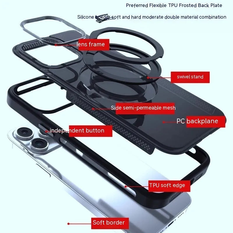 Deep Sea Blue silicone iPhone case with a rotating kickstand extended and a visible magnetic ring.