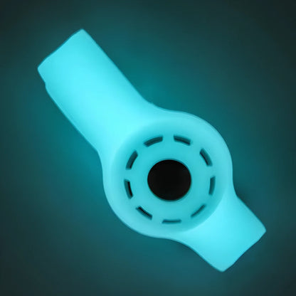 Red silicone AirTag tracker collar wrapped on pet neck, adjustable armband in solid colour for anti-lost security