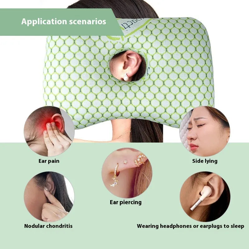 Beauty salon single hole ear pillow in New Chinese style, showing dimensions and detachable cover option