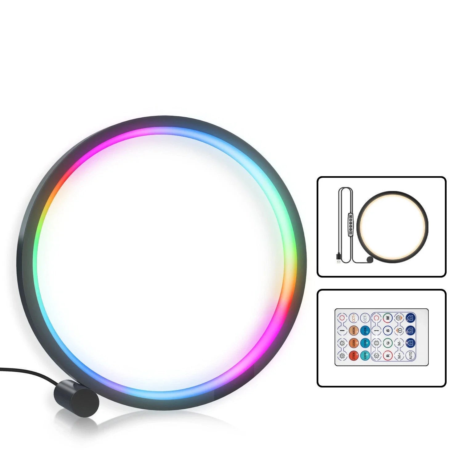 Customizable smart LED ambiance light with music-synchronized lighting, app control, and adjustable color and brightness settings