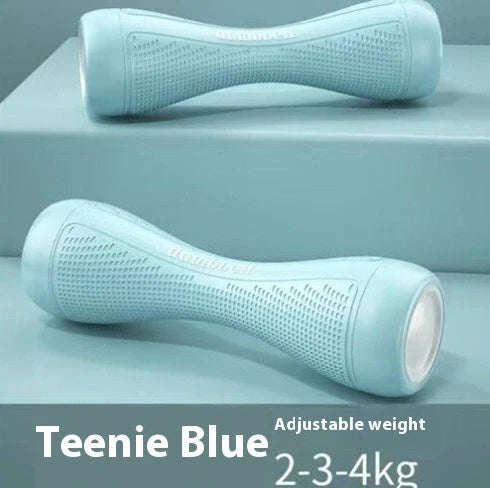 Women's adjustable dumbbells showing blue TPR handles with steel weight blocks