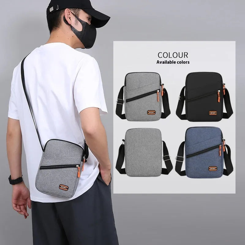 Lightweight solid colour Oxford cloth crossbody commuter bag with contrast detailing