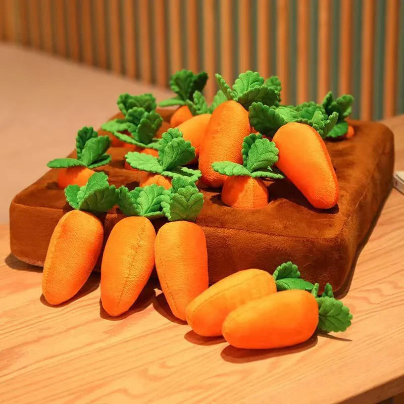 Durable carrot plush toy for dogs with non-slip snuffle mat design
