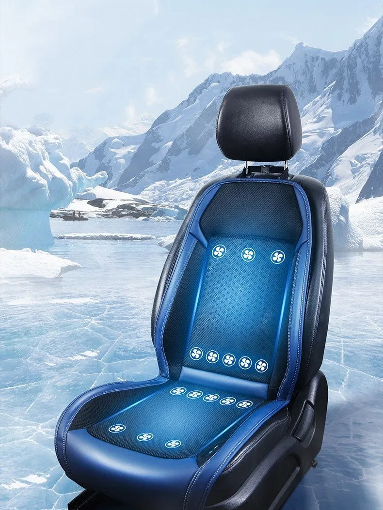 Car cooling seat cushion with USB cable for ventilation and massage functions in black colour