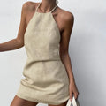 Women's solid colour linen A-line dress for summer in picture colour as shown
