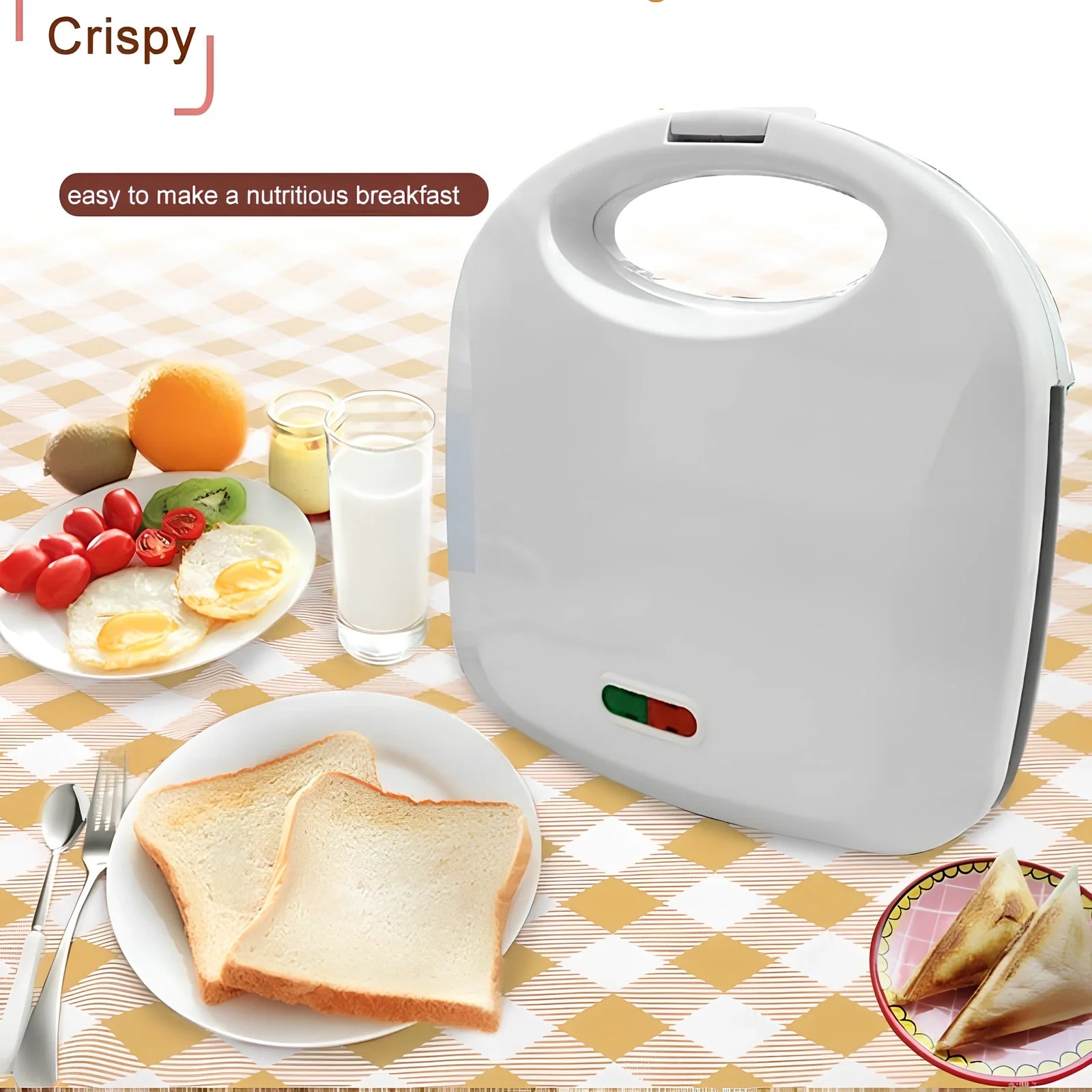 White double-sided sandwich maker with 750W power and 110x130mm non-stick plates