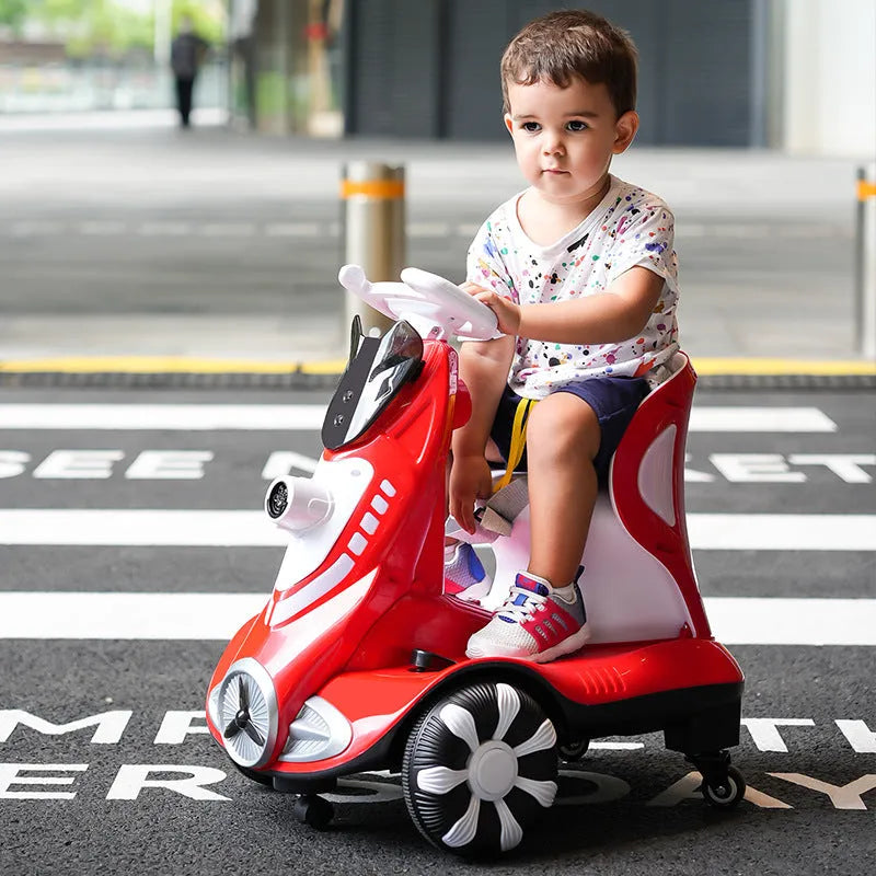 Remote control toy car in Agate Red with seated four-wheel design and bubble feature for children 4-6 years old