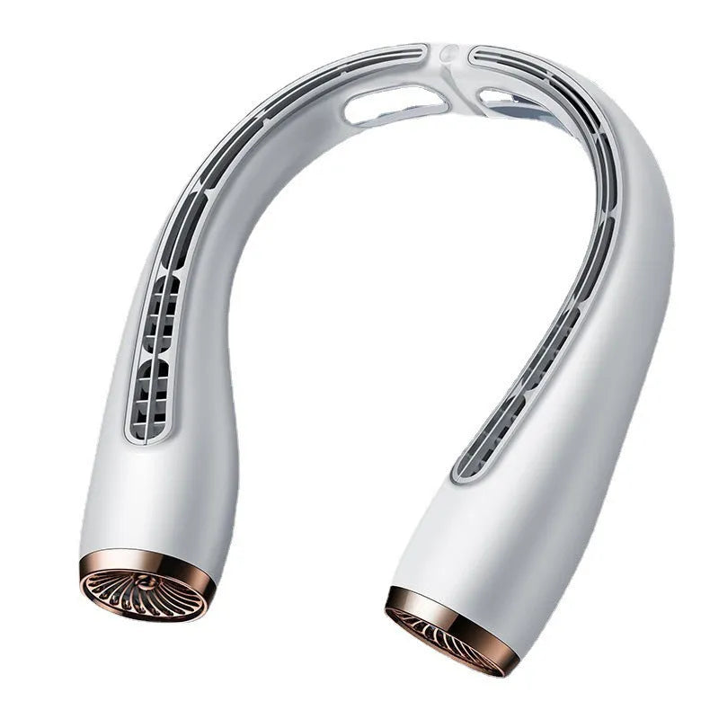 Portable bladeless neck fan with refrigeration cooling sheets, 190g, blue 4000mAh option, front view
