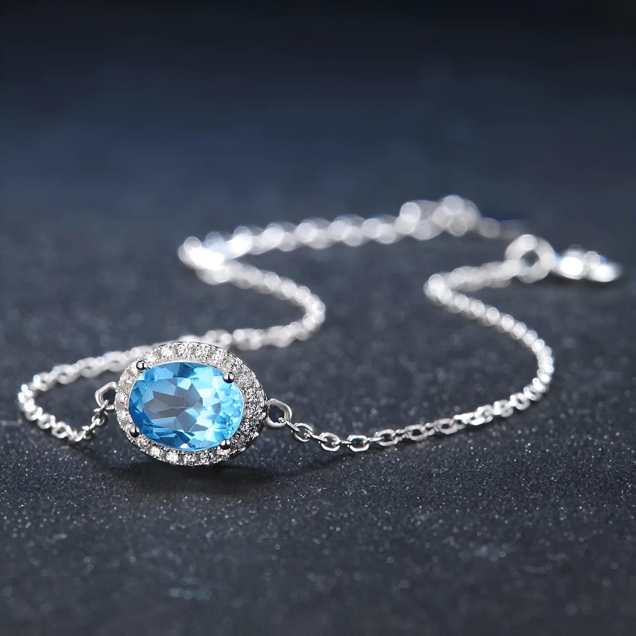 925 sterling silver geometric blue topaz jewellery set including earrings, ring, pendant and necklace