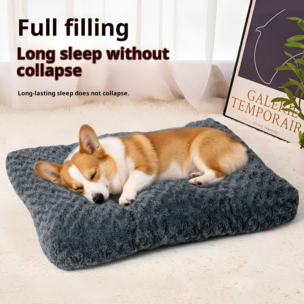 Embossed velvet thick square pet mat for dogs in dark gray cushion