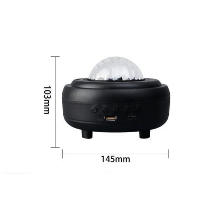 Starry Night Projector with 7 light effects, creating a mesmerizing celestial display in a bedroom or living space