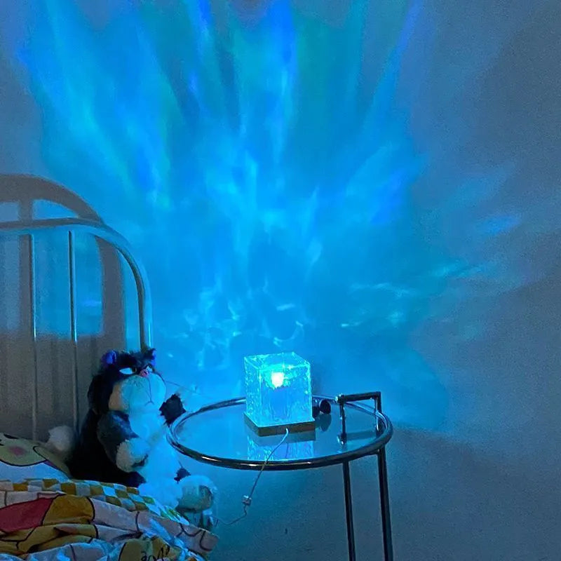 LED water ripple projection night light with crystal refraction and remote control