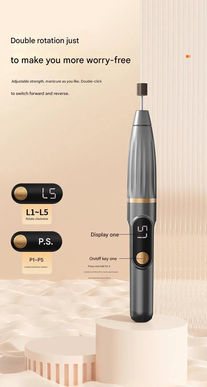 Electric nail file compact portable LCD display rechargeable nail clipper and buffer in Grey