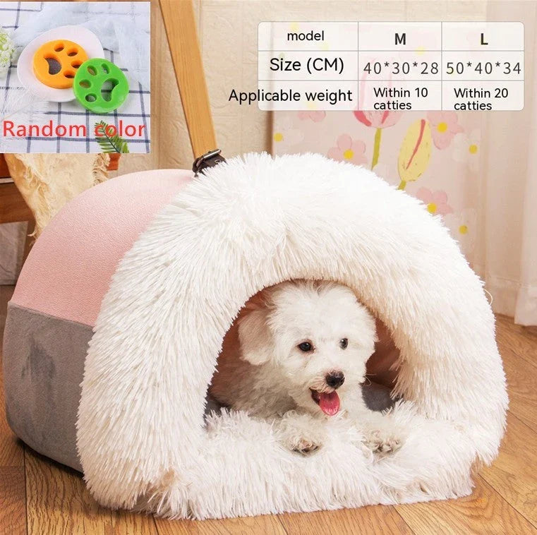 Cozy Canine Retreat: Portable plush pet bed with semi-enclosed design, perfect for dogs and cats during autumn and winter seasons