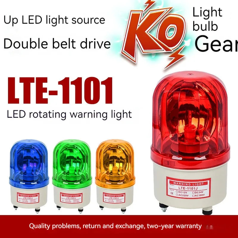 LTE-1101J red rotating warning light and siren unit with large magnetic base mount.
