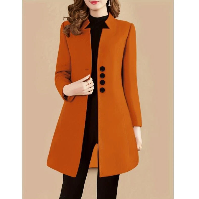 Women's slim-fit modal coat with rabbit fur fabric in army green colour, showing 40cm short length and Korean style cut