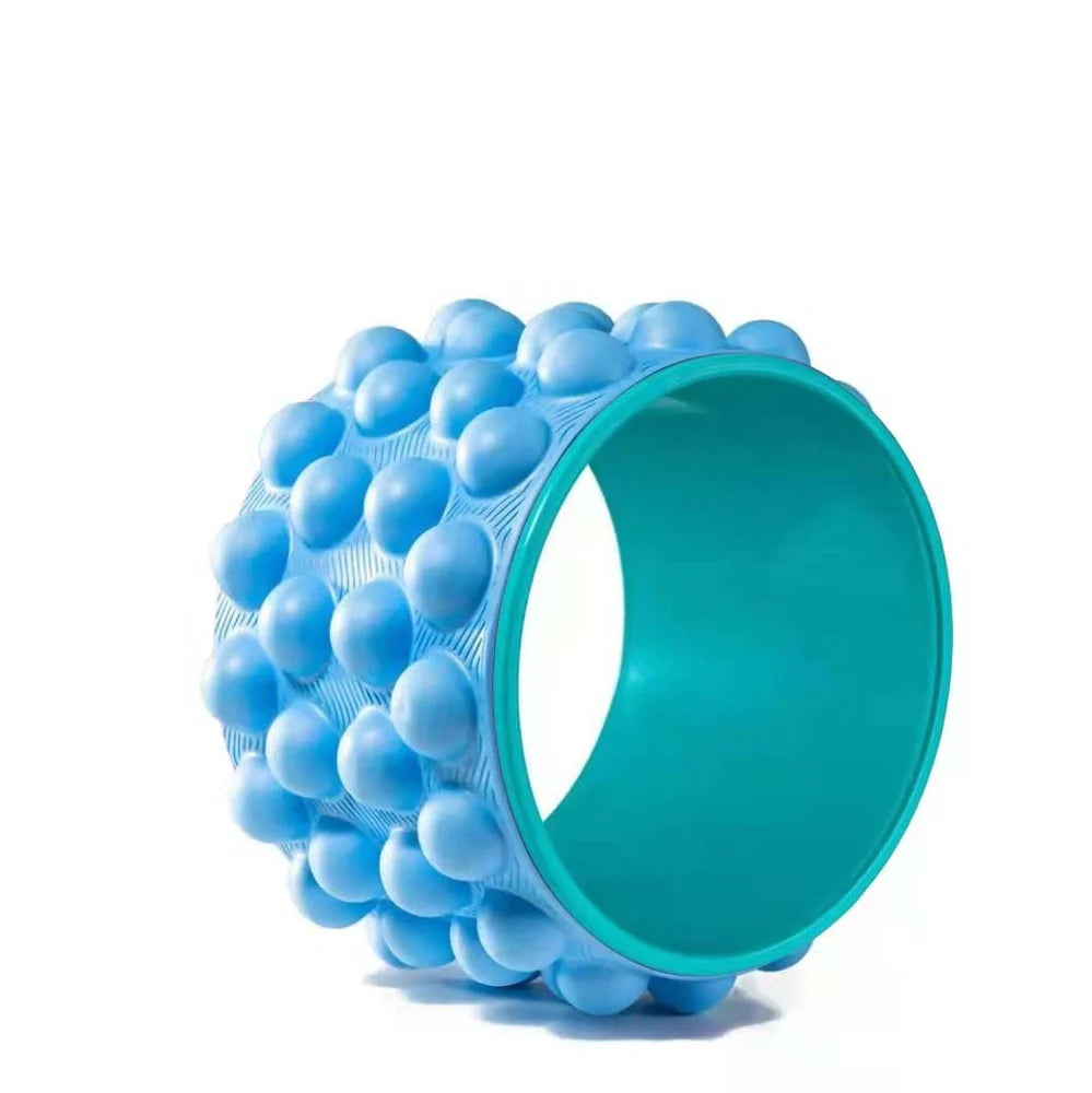 Purple and blue yoga wheel with 30cm diameter for backbend exercises