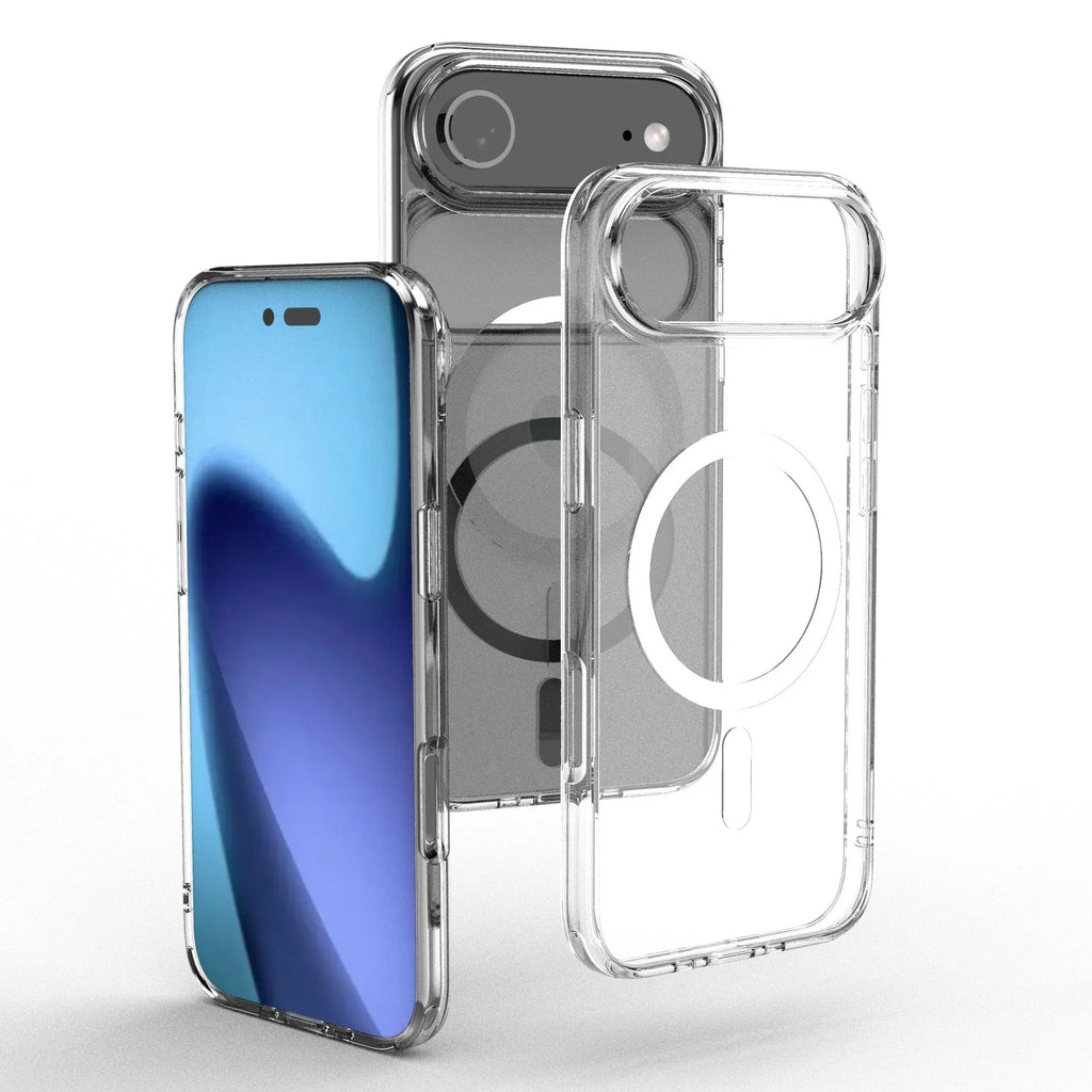 Transparent magnetic TPU phone case for iPhone 17 series showing back with magnetic ring
